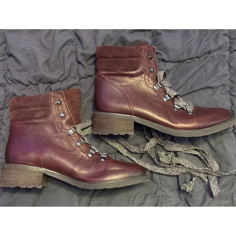 NEW Sam Edelman Women's Burgundy Leather Lace-Up Combat Ankle Boots Size 9